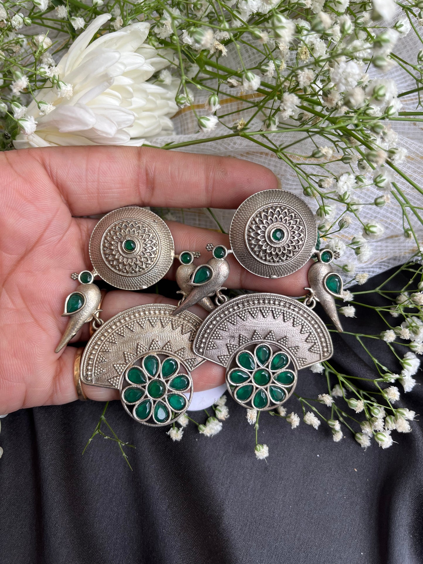 Green Masakali Silver Earring