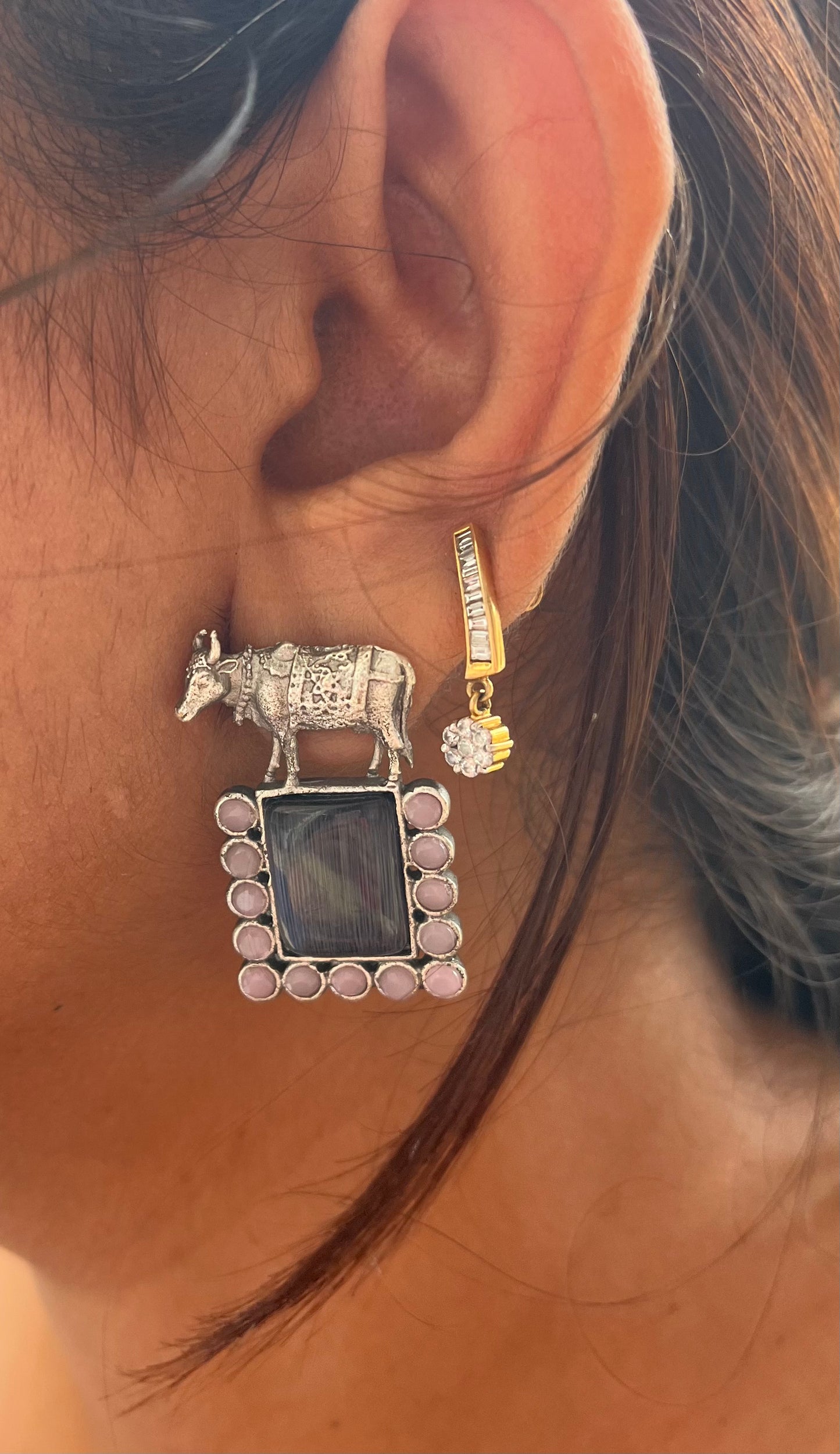 Purple Nandi Silver Earring