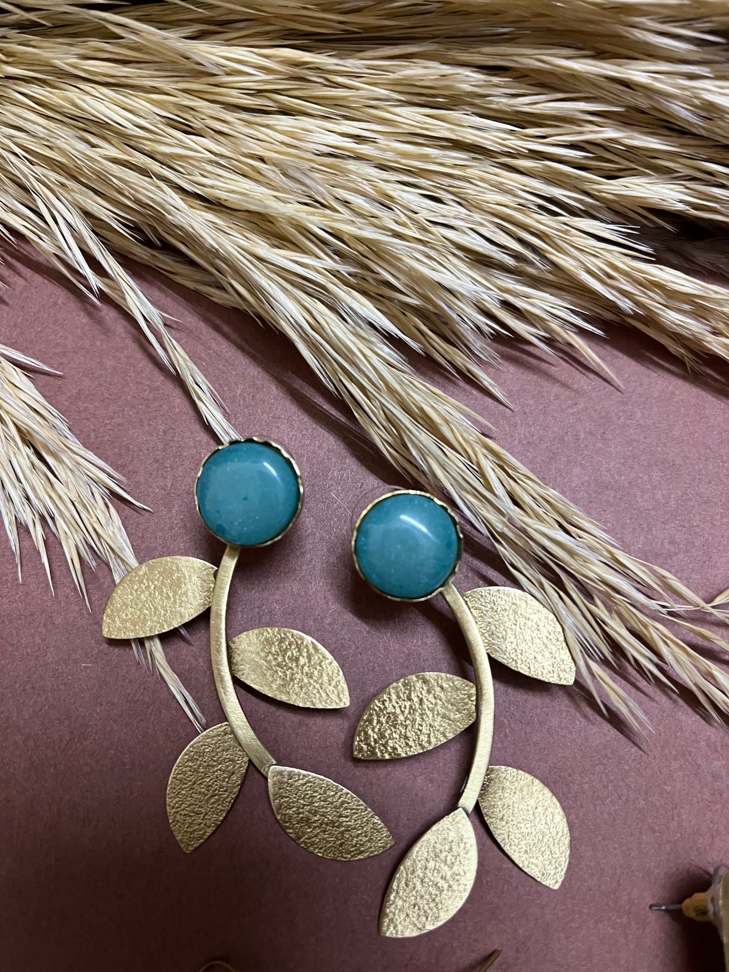 Turquoise Leaf Western Earring