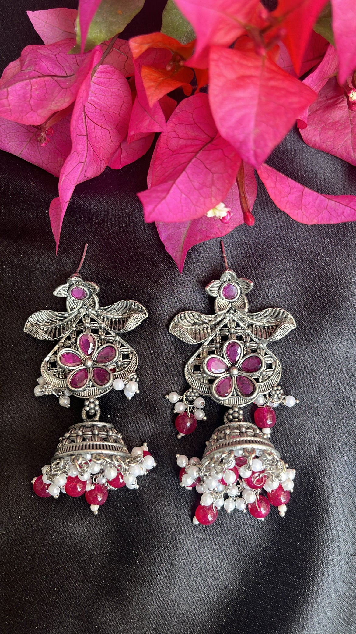 Kash Leaf Flower Jhumka silver Earring