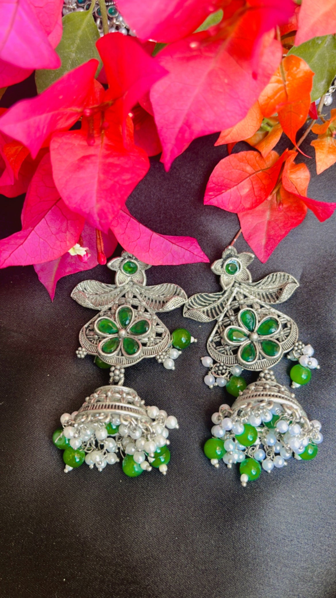 Kash Leaf Flower Jhumka silver Earring