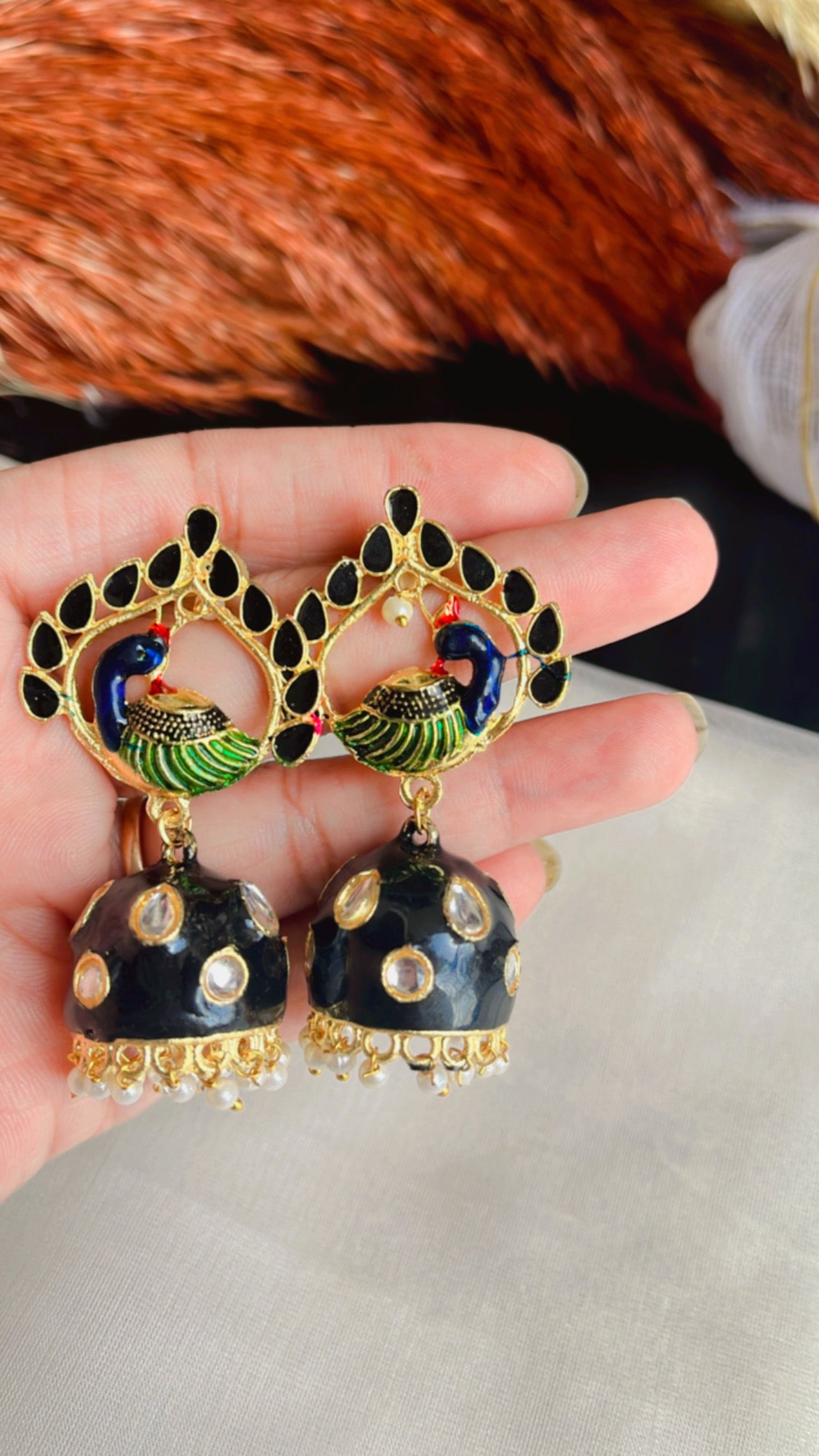 Black Mayur Ethnic Earring