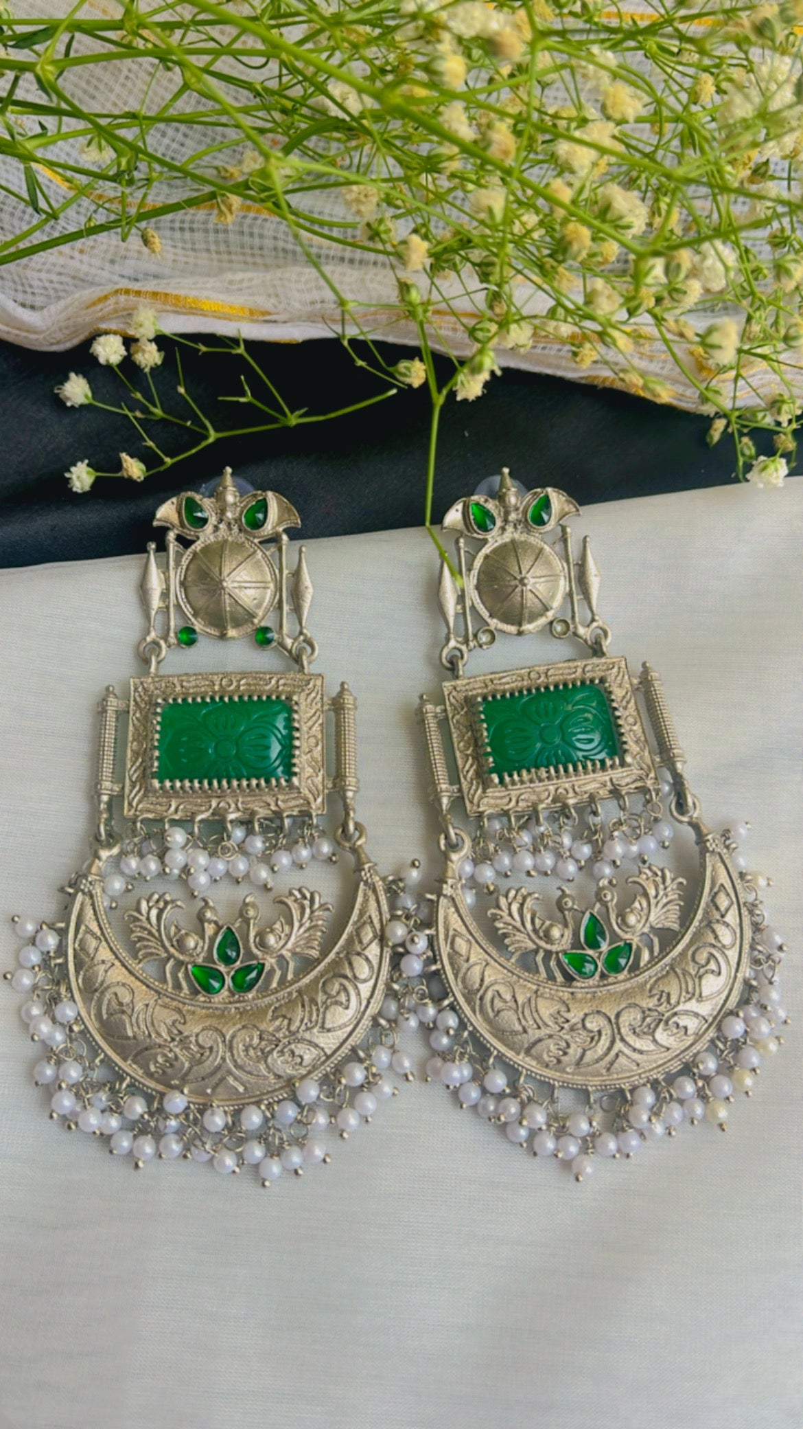 Green Anisha Silver Earring