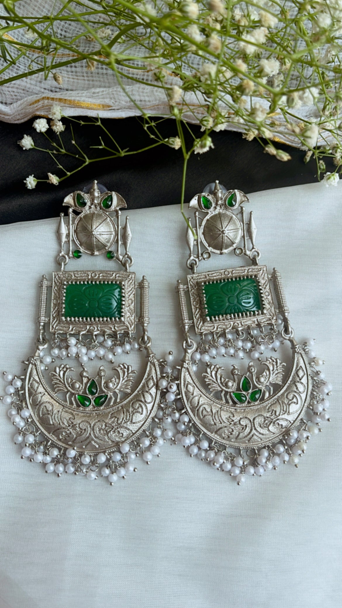 Green Anisha Silver Earring