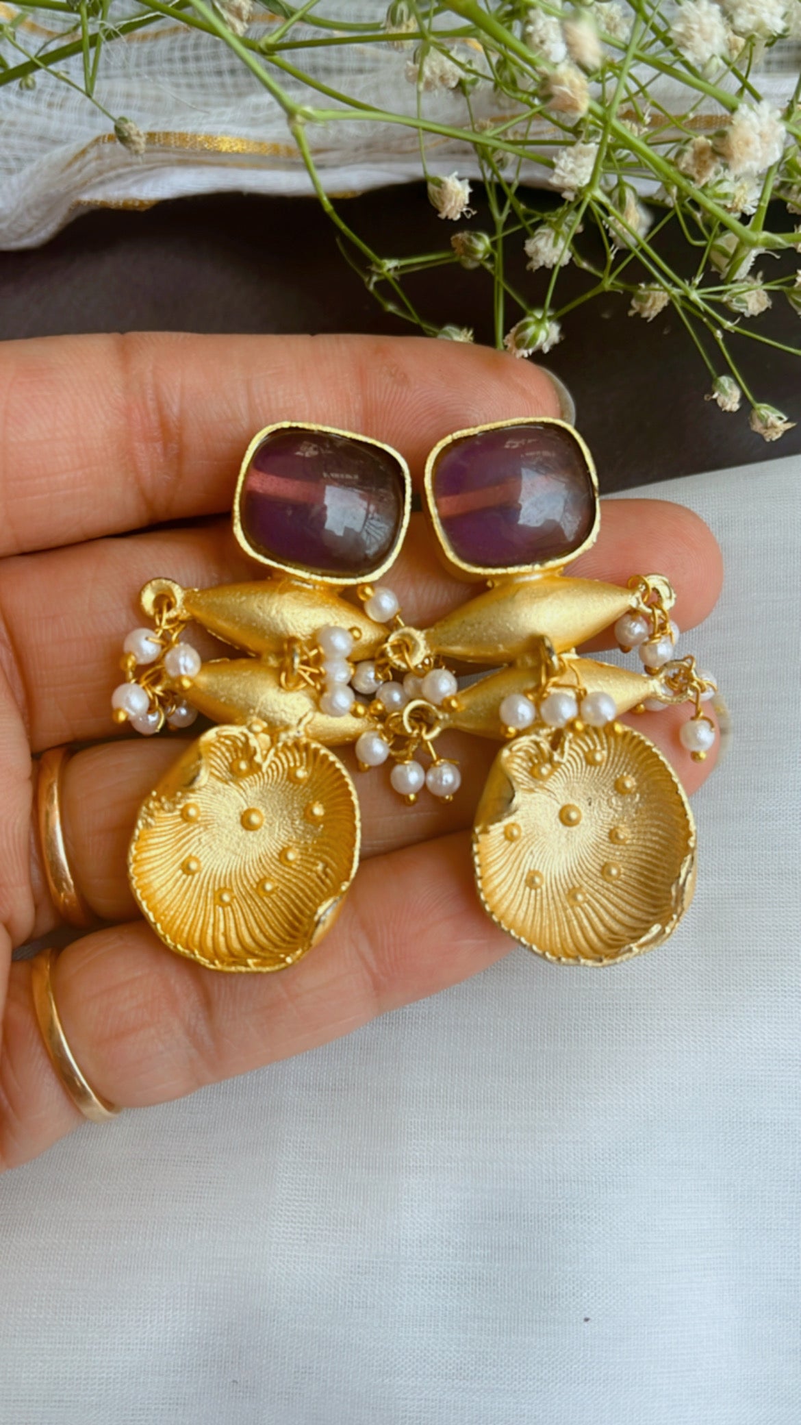 Purple Radhika  Ethnic Earring