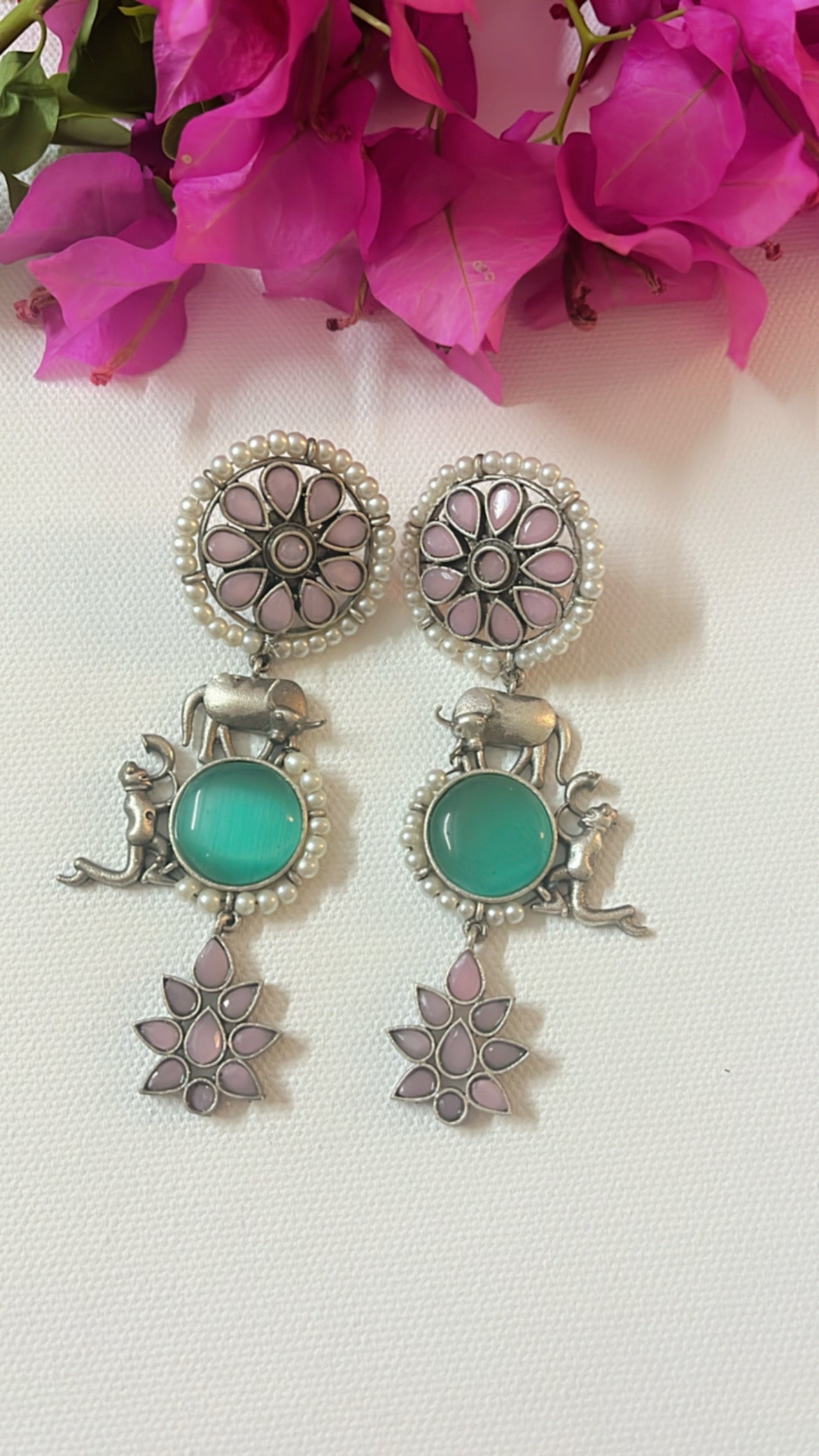 Aqua Namah Silver Earring