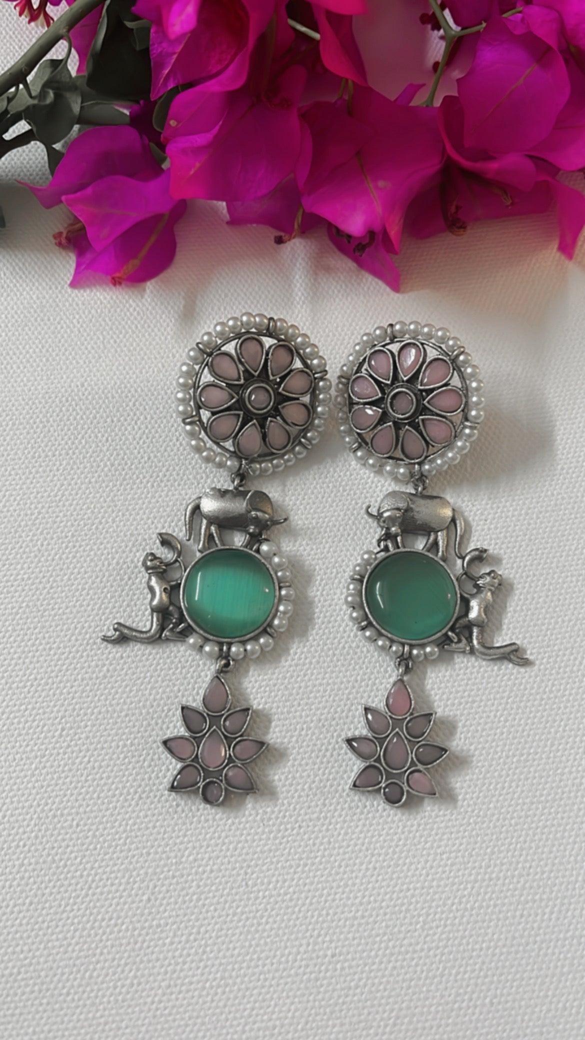 Aqua Namah Silver Earring