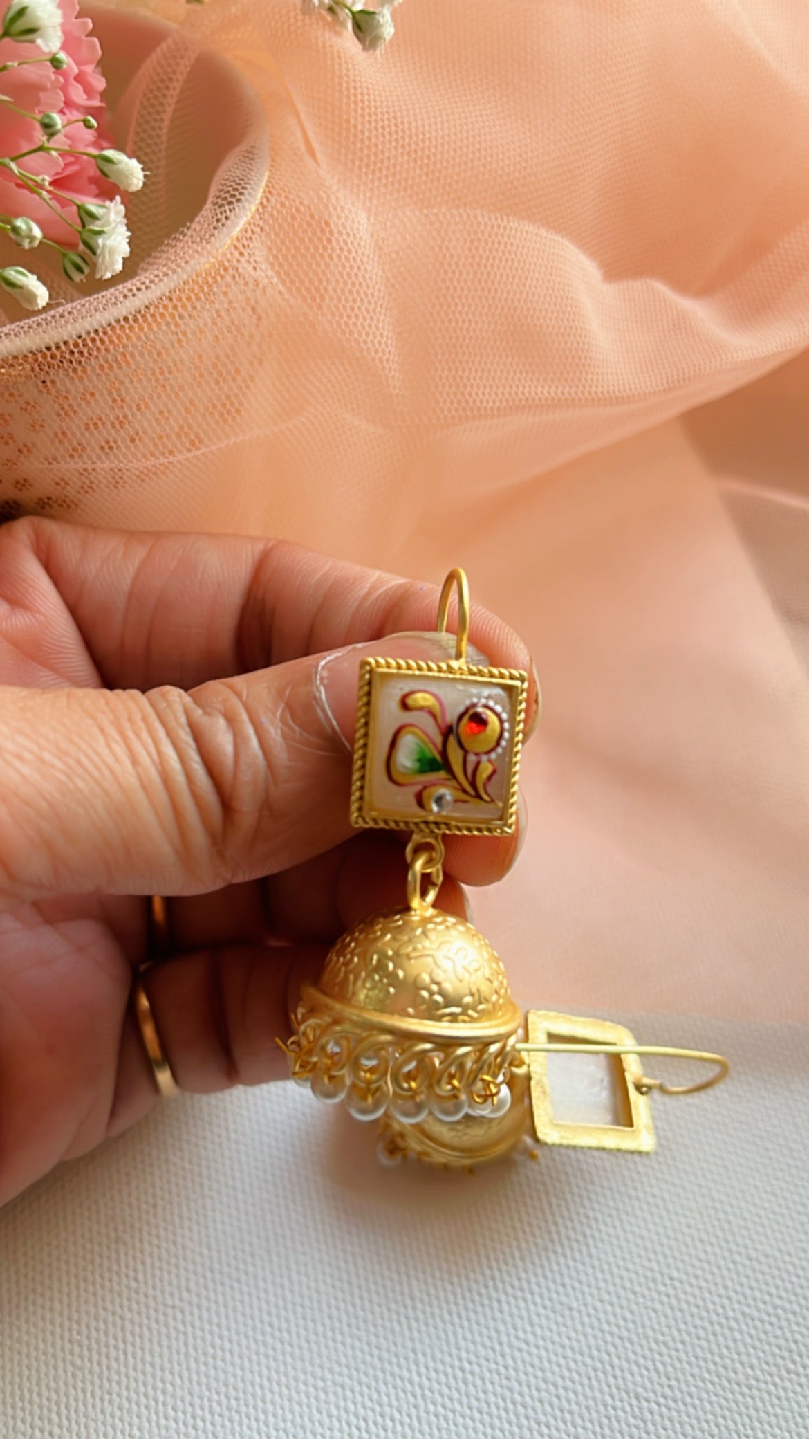 White  Mira Jhumka Earring