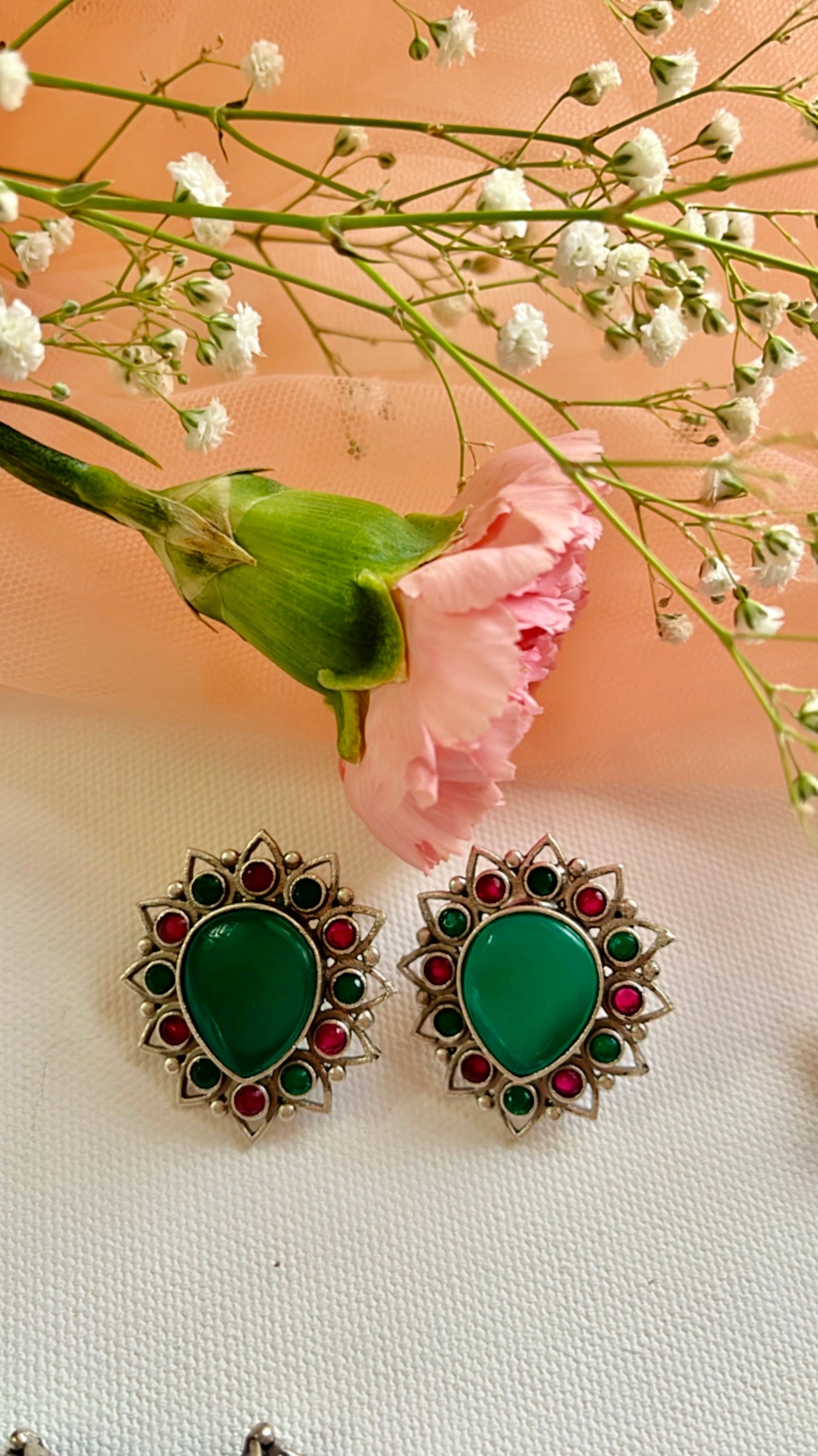 Green Nalini Silver Earring