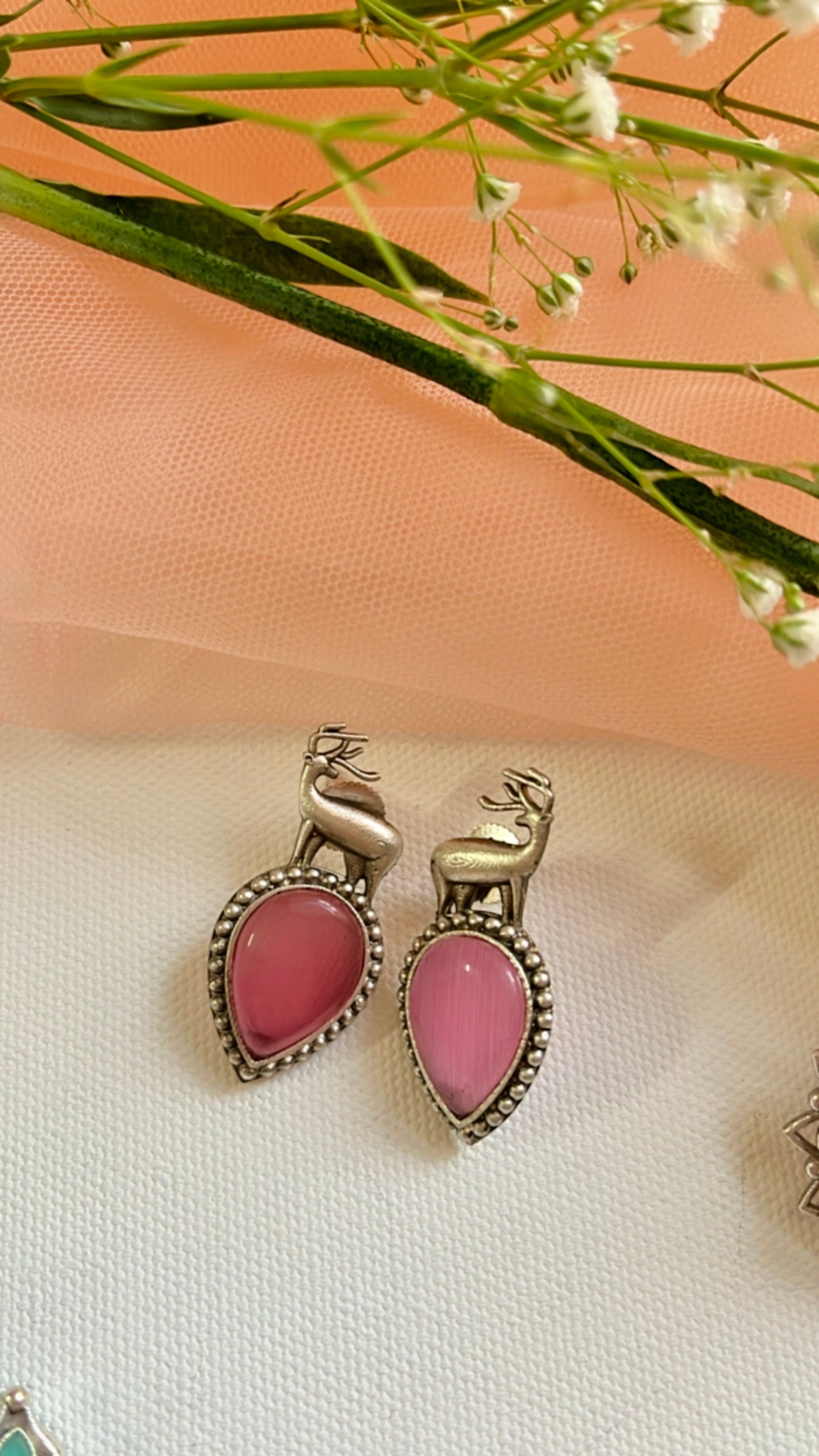 Pink Mrigh Silver Earring