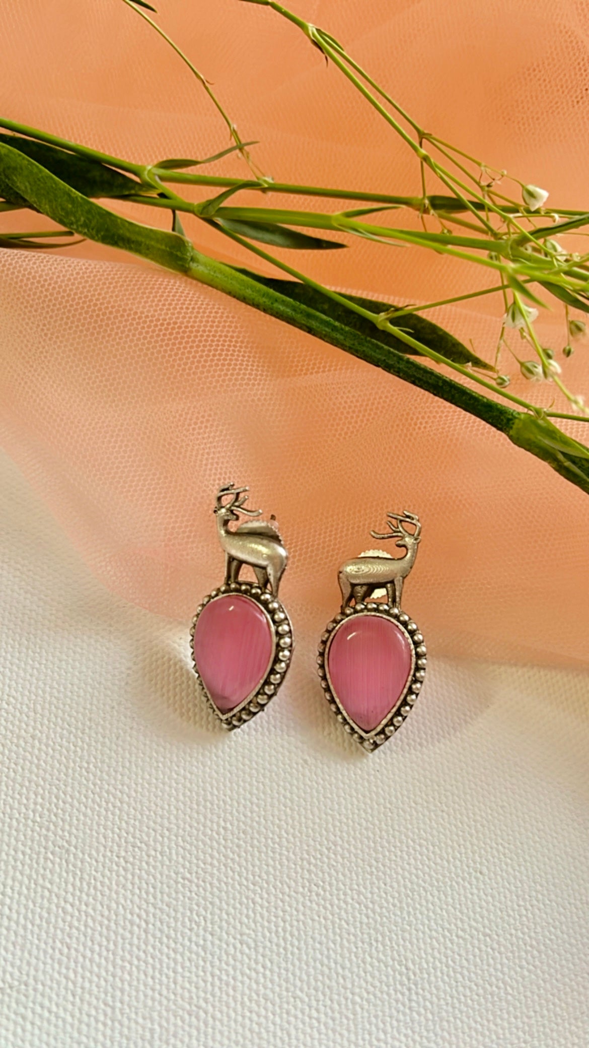 Pink Mrigh Silver Earring