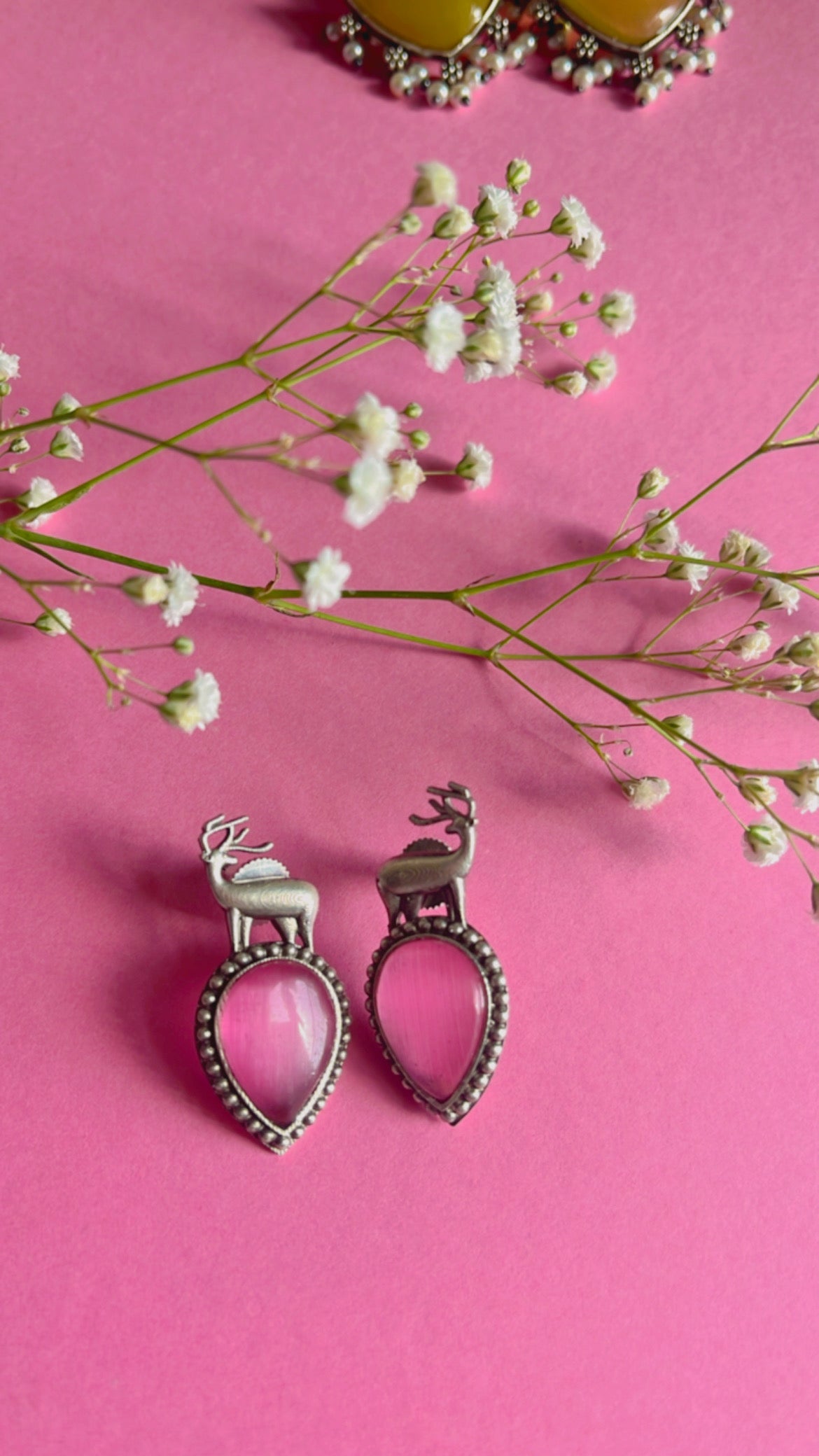 Pink Mrigh Silver Earring