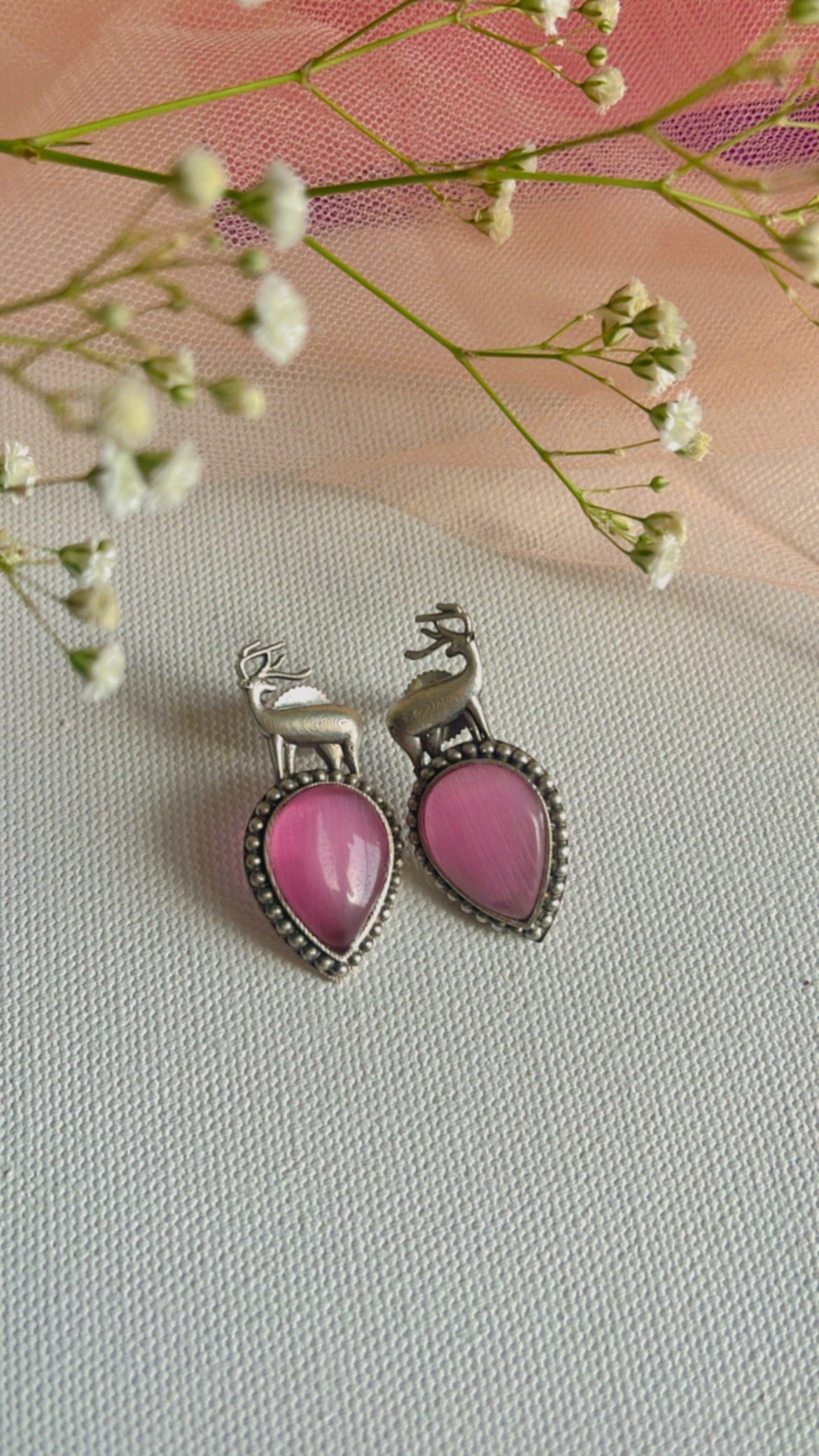 Pink Mrigh Silver Earring