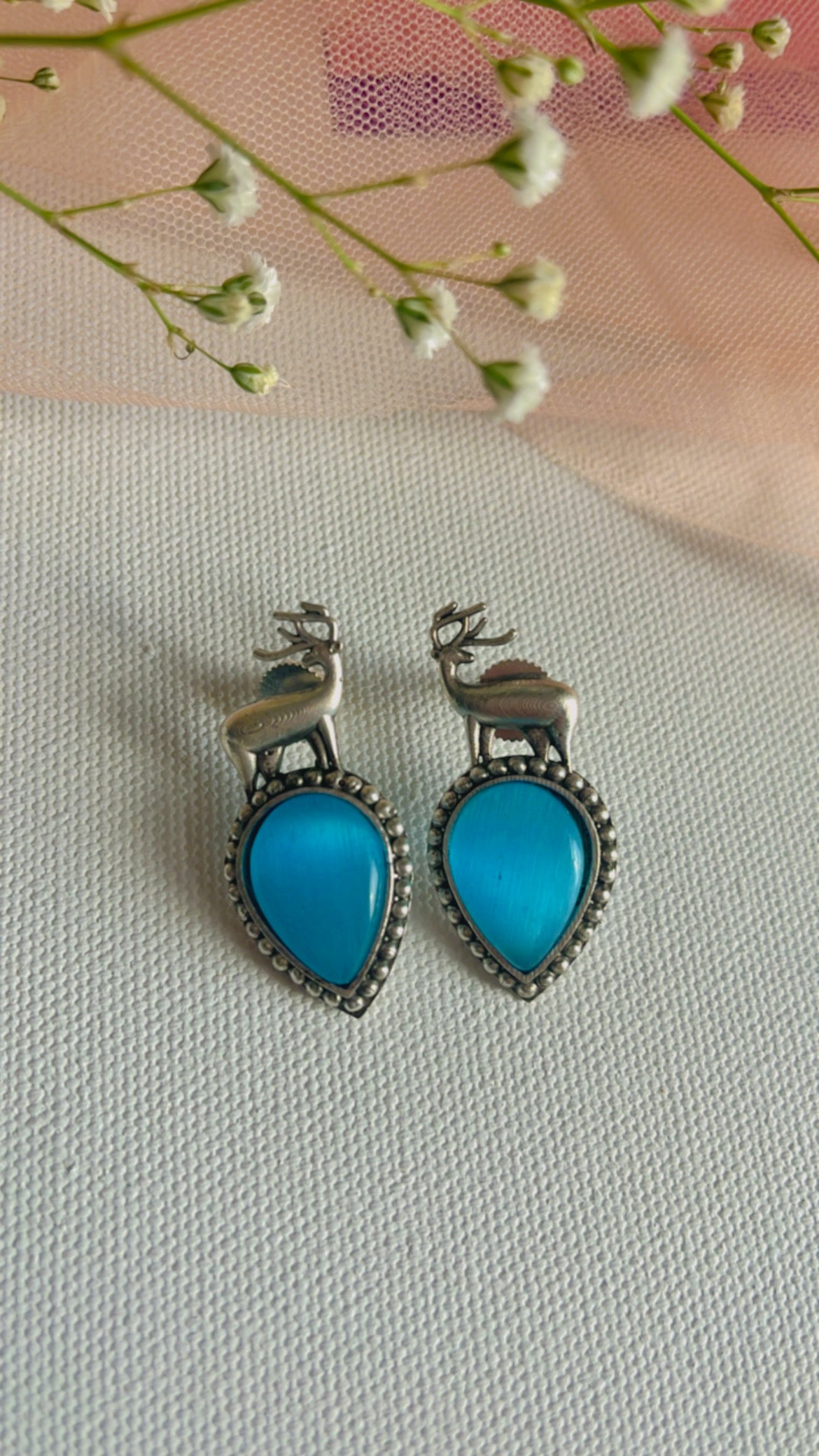 Aqua Mrigh Silver Earring