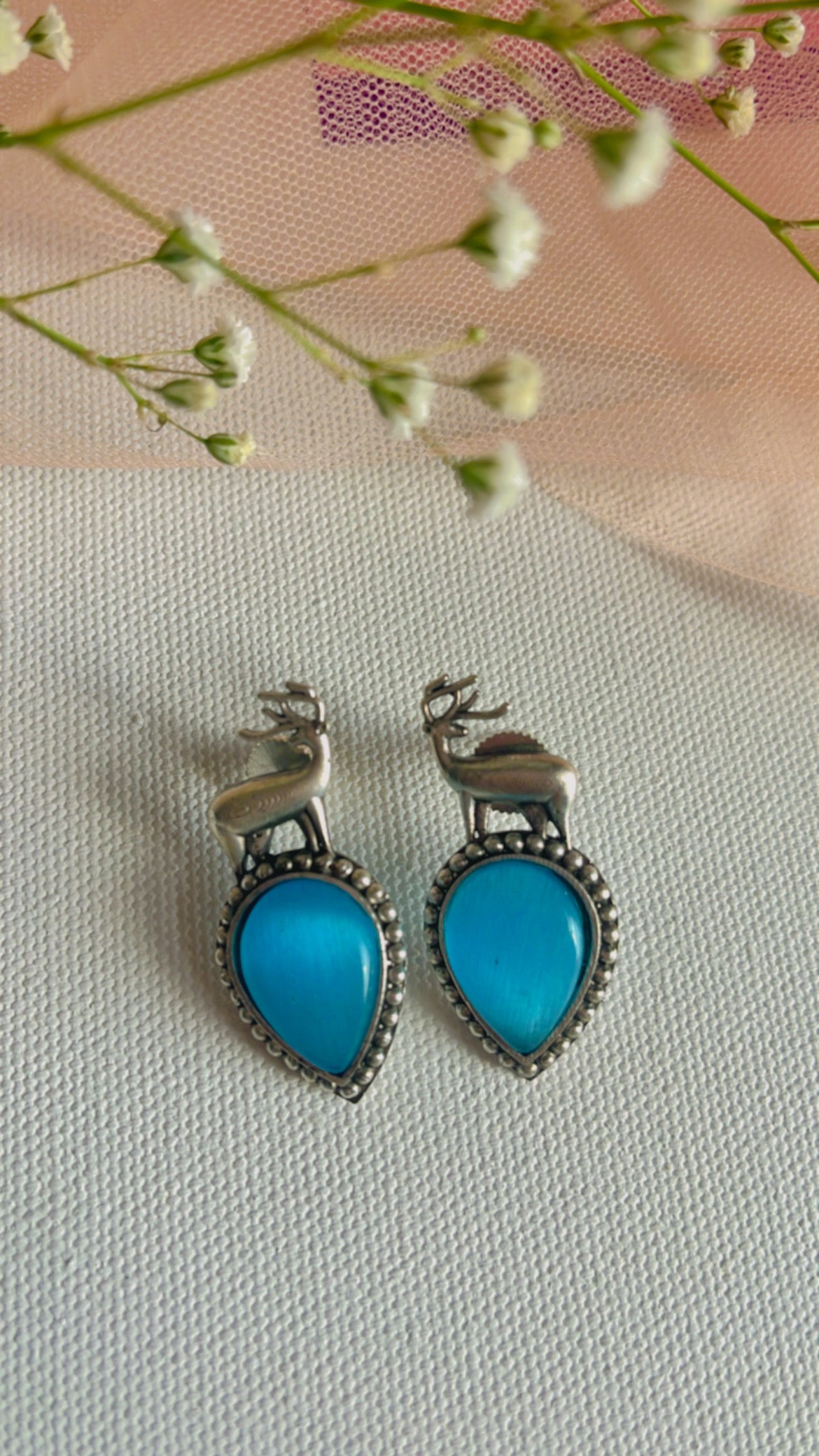 Aqua Mrigh Silver Earring