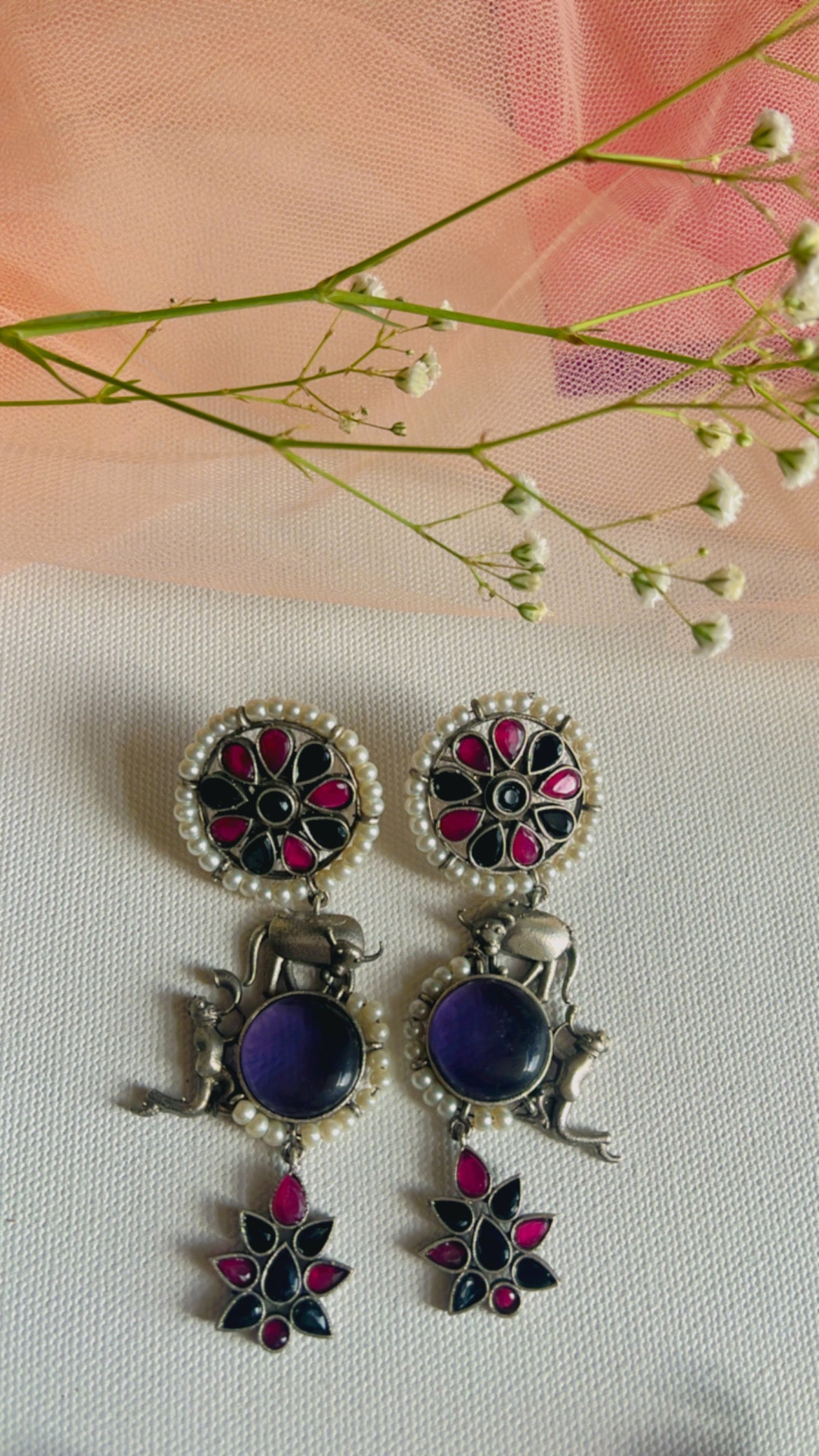 Purple Namah Silver Earring