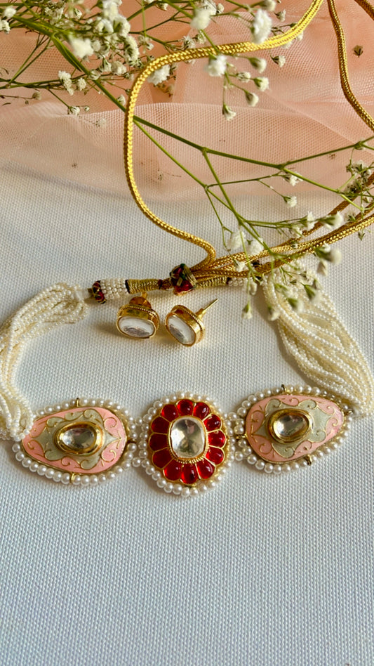 Pearl Red Piya Necklace Set