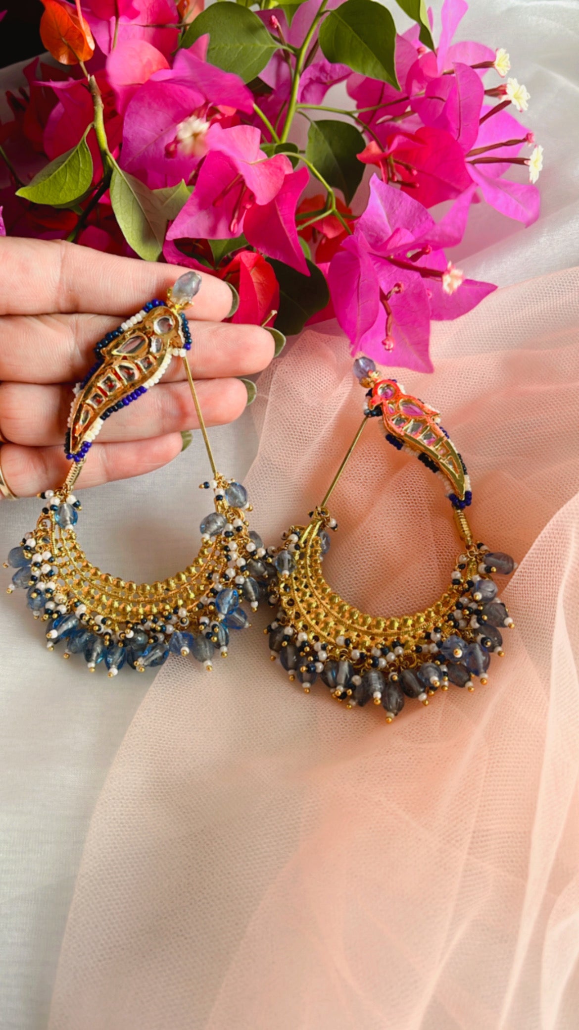 Blue Trishika Chandbali Earring