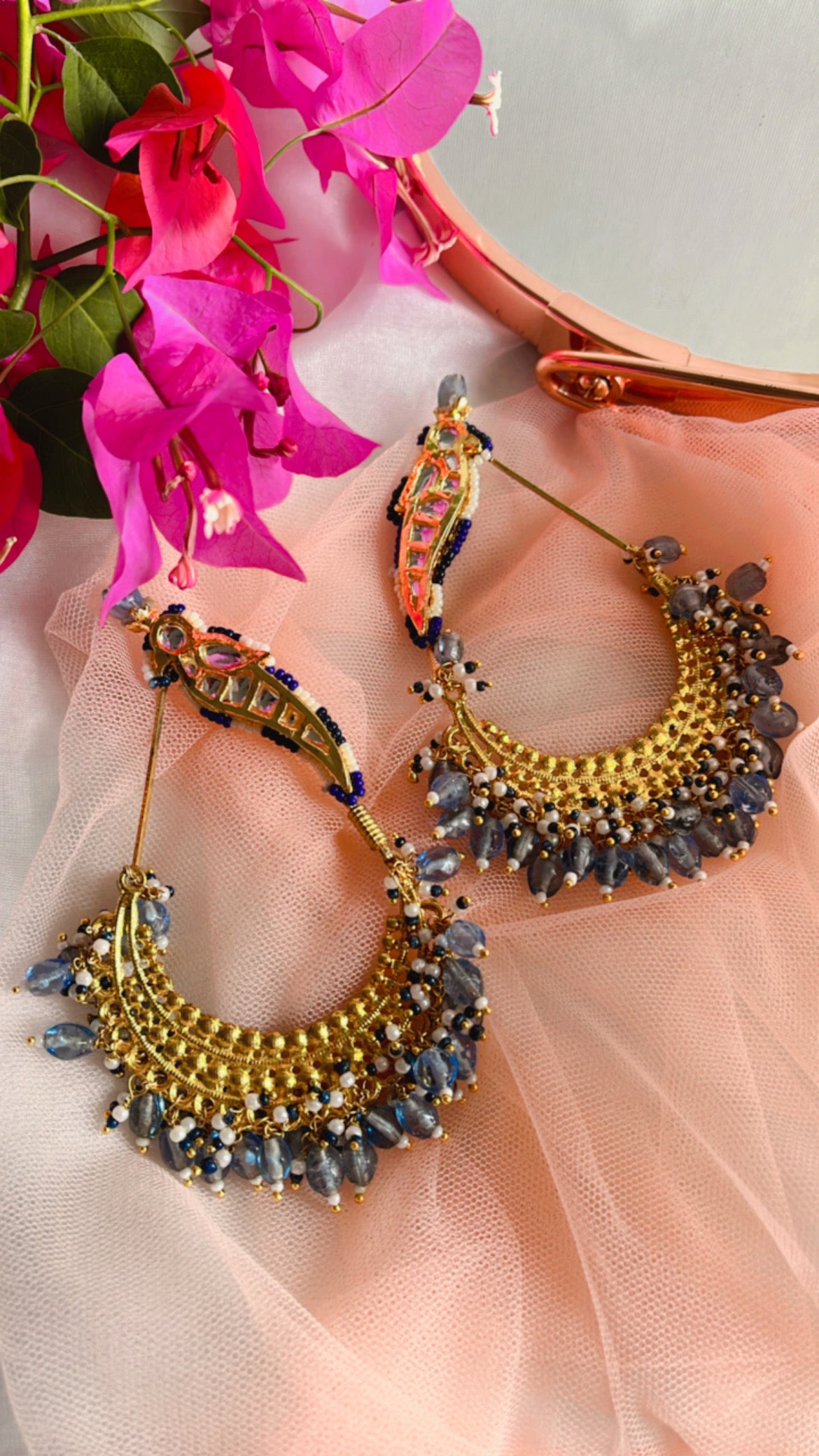 Blue Trishika Chandbali Earring