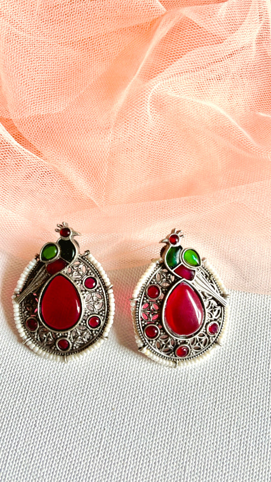 Pink Heena Silver Earring