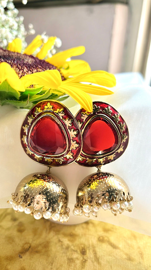 Red Tanshi Jhumka Earring