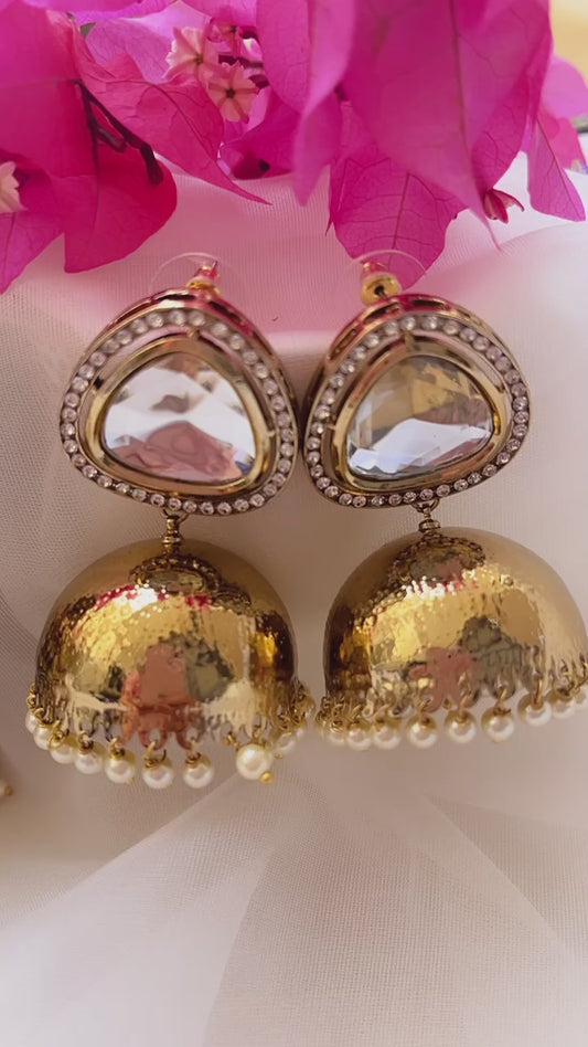 Polki Golden Jhumka Earring